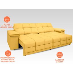 Sofá Nilo 2,30m Retrátil e Reclinável Velosuede Canario - NETSOFAS - 4 Sofá Nilo 2,30m Retrátil e Reclinável Velosuede Canario - NETSOFAS - 4