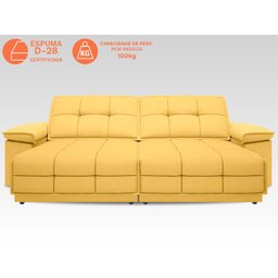 Sofá Nilo 2,30m Retrátil e Reclinável Velosuede Canario - NETSOFAS - 3 Sofá Nilo 2,30m Retrátil e Reclinável Velosuede Canario - NETSOFAS - 3