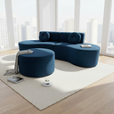 Ver imagem 2 de Sofá Modular Orgânico Monterrey 260cm + Puff Bouclé Azul Marinho