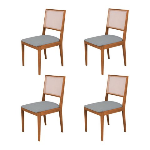Conjunto com 4 Cadeiras de Jantar Estofada Suellen em Madeira e Mdf Cerejeira Linho Cinza