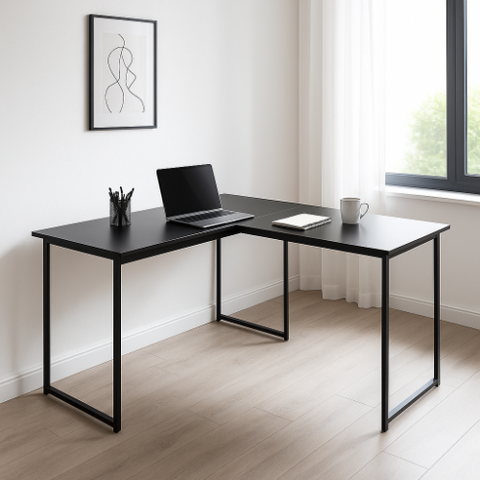Mesa de Canto Industrial em L para Escritório 120x90cm Pés de Ferro - Preto