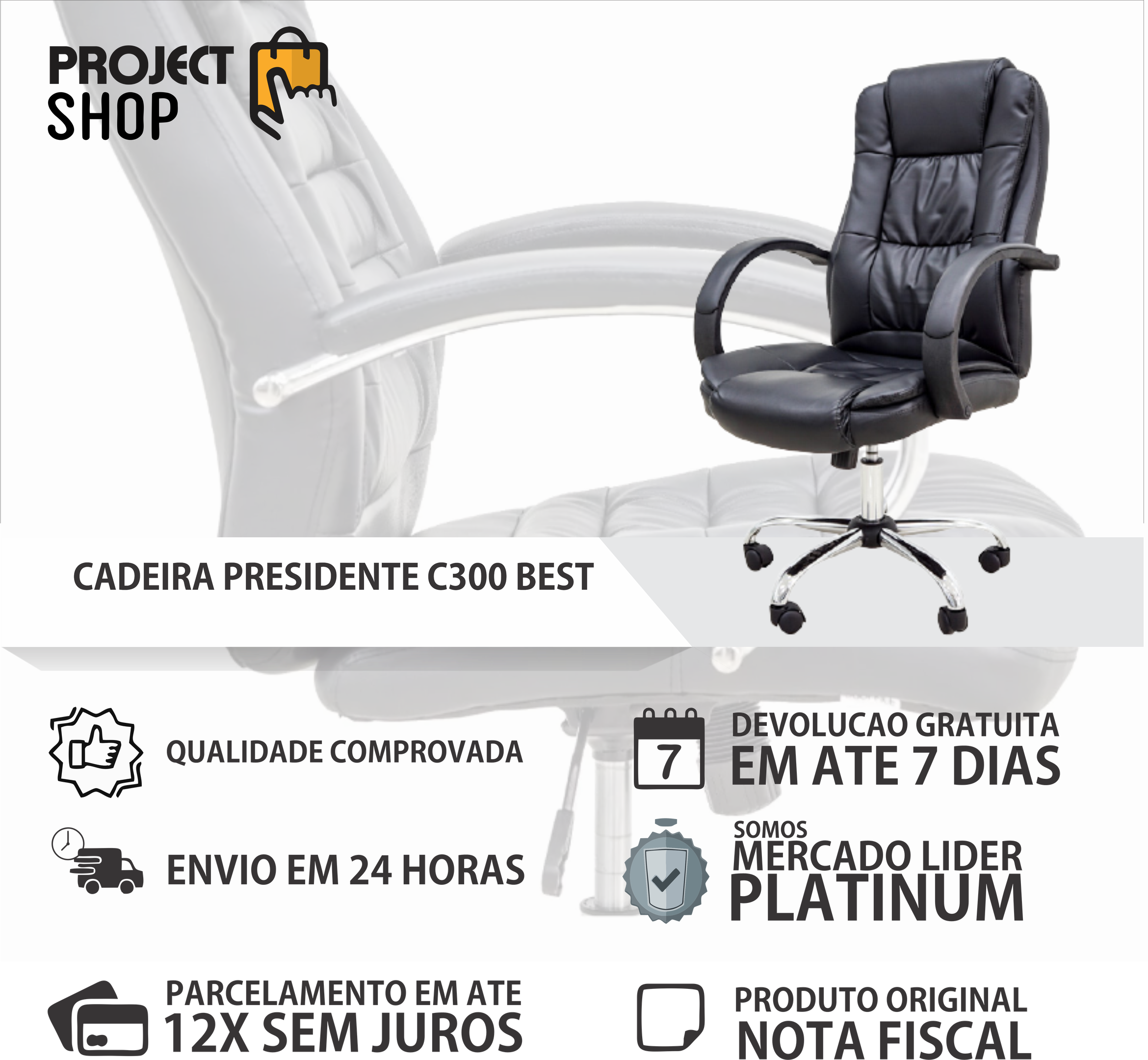 Cadeira De Escritório Presidente Conforto Executiva Couro Pu - 3