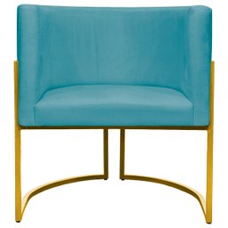 Poltrona Decorativa Para Sala Recepção Escritório Luna Suede Base de Ferro Dourada - 3
