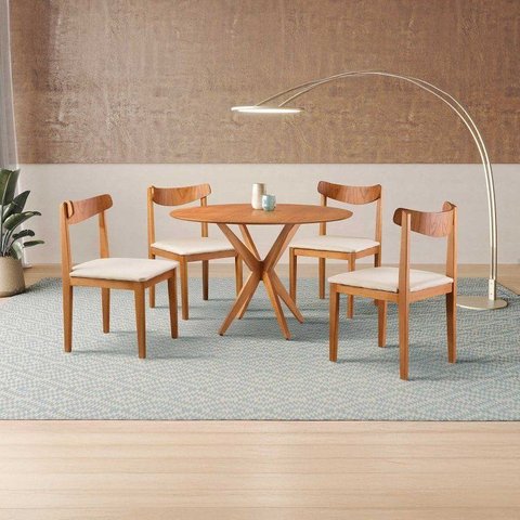 Conjunto de Sala de Jantar Mesa 108 cm com 4 Cadeiras Aurora Marrom/Nude