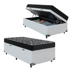Cama Box Baú Solteiro +colchão Espuma D20 - 56x88x188cm - E-shop Casa - Couro Branco