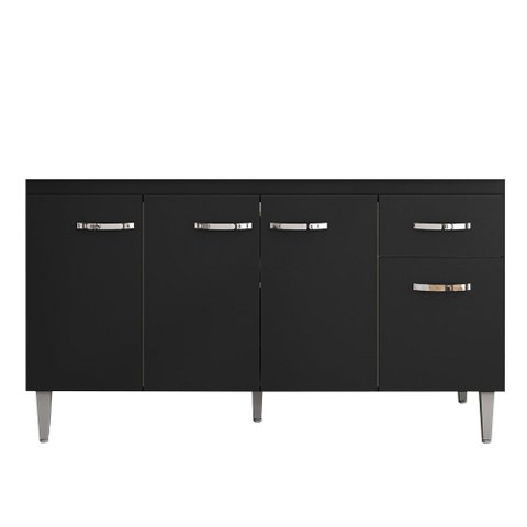 Balcão Gabinete Para Pia Sem Tampo 150cm 4 Portas e 1 Gaveta Gabriela Preto - AJL Móveis