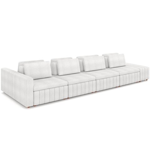 Sofá Ilha com Puff para Sala Living 425cm Amber M03 Bouclê Branco - Lyam Decor