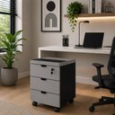 Ver imagem 1 de Gaveteiro Móvel Escritório 40cm x 50cm 3 Gavetas Chave e Rodízios F5 Office Cor:Cinza Sagrado com