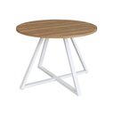 Ver imagem 2 de Mesa Jantar Redonda Industrial 4 Lugares 110cm C/ Pés em Aço Cor:nogal com Branco