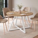 Ver imagem 1 de Mesa Jantar Redonda Industrial 4 Lugares 110cm C/ Pés em Aço Cor:nogal com Branco