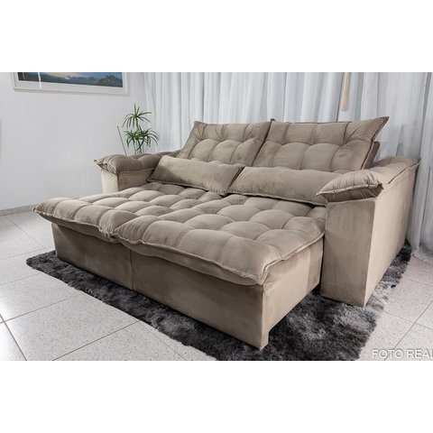 Sofá Retrátil e Reclinável 2,30m em Tecido Veludo C/ Pillow Nos Braços e Molas Ensacadas Bonel/d33:b