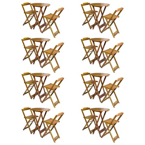 Kit 8 Jogos de Mesa Bistrô de Madeira com 2 Cadeiras Dobrável Ideal para Bar e Restaurante Mel