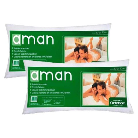 Travesseiro Fibras Siliconadas Aman Corpo Inteiro Kit C/ 2 Un 50x130 - Ortobom