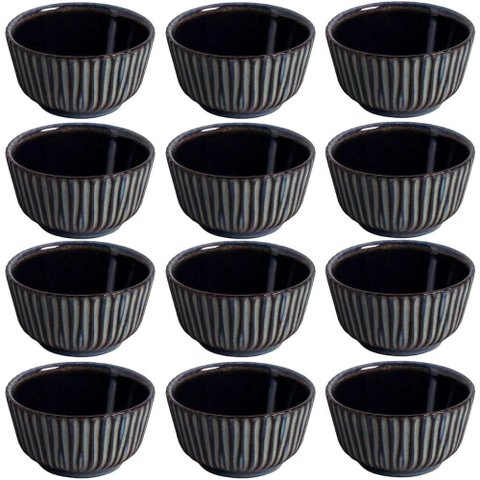 12 Ramequins 170ml Cerâmica Azul Titanium Porto Brasil 9x5cm Molho Sushi Restaurante