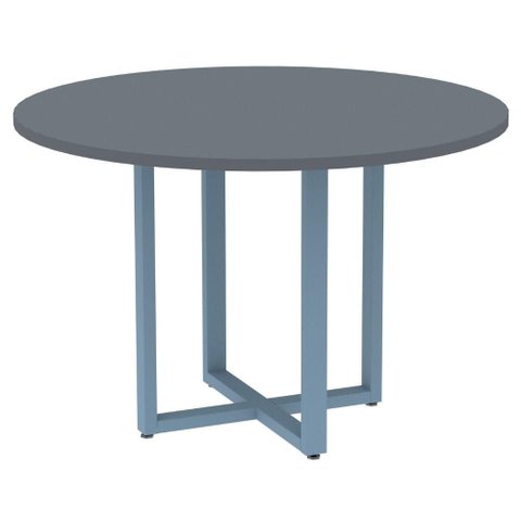 Mesa de Reunião Redonda P25 Pandin 110 Cm (largura) Tampo Mdp Grafito Pé Aço Tubular Azul Dali