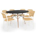 Ver imagem 1 de Conjunto Mesa de Jantar Redonda Eiffel Preta 120cm + 6 Cadeiras Roma - Branco