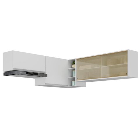 Kit Armário Cozinha Aéreo Canto 90cm com Aéreo 70cm e Aéreo 120cm Veneza Multimóveis Mp2287