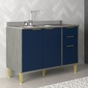 Ver imagem 1 de Balcão de Cozinha 120cm com 2 Portas e 3 Gavetas Domus Espresso Móveis Azul/Silver/Royal