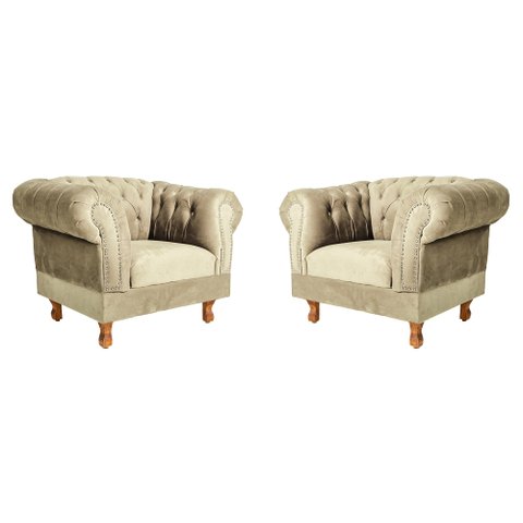 Kit 2 poltronas Chesterfield Capitonê Duque Suede Bege Decoração, Recepção, Salas de Tv e Estar