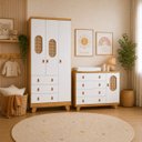Ver imagem 1 de Kit Quarto Guarda Roupa c/ Cômoda Pingo Tela Branco Amêndoa