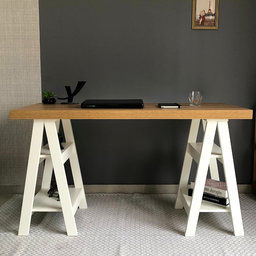 Escrivaninha Mesa Escritório Moderna com Pés Cavalete em Tamburato Art 135cm Olmo E Branca - 6 Escrivaninha Mesa Escritório Moderna com Pés Cavalete em Tamburato Art 135cm Olmo E Branca - 6