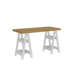 Escrivaninha Mesa Escritório Moderna com Pés Cavalete em Tamburato Art 135cm Olmo E Branca - 3 Escrivaninha Mesa Escritório Moderna com Pés Cavalete em Tamburato Art 135cm Olmo E Branca - 3