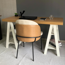 Escrivaninha Mesa Escritório Moderna com Pés Cavalete em Tamburato Art 135cm Olmo E Branca - 7 Escrivaninha Mesa Escritório Moderna com Pés Cavalete em Tamburato Art 135cm Olmo E Branca - 7