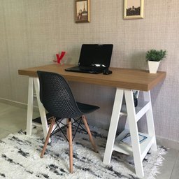 Escrivaninha Mesa Escritório Moderna com Pés Cavalete em Tamburato Art 135cm Olmo E Branca - 11 Escrivaninha Mesa Escritório Moderna com Pés Cavalete em Tamburato Art 135cm Olmo E Branca - 11