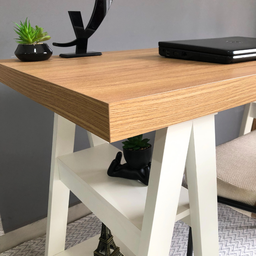 Escrivaninha Mesa Escritório Moderna com Pés Cavalete em Tamburato Art 135cm Olmo E Branca - 10 Escrivaninha Mesa Escritório Moderna com Pés Cavalete em Tamburato Art 135cm Olmo E Branca - 10