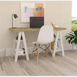 Escrivaninha Mesa Escritório Moderna com Pés Cavalete em Tamburato Art 135cm Olmo E Branca - 12 Escrivaninha Mesa Escritório Moderna com Pés Cavalete em Tamburato Art 135cm Olmo E Branca - 12