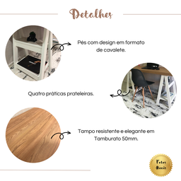 Escrivaninha Mesa Escritório Moderna com Pés Cavalete em Tamburato Art 135cm Olmo E Branca - 5 Escrivaninha Mesa Escritório Moderna com Pés Cavalete em Tamburato Art 135cm Olmo E Branca - 5