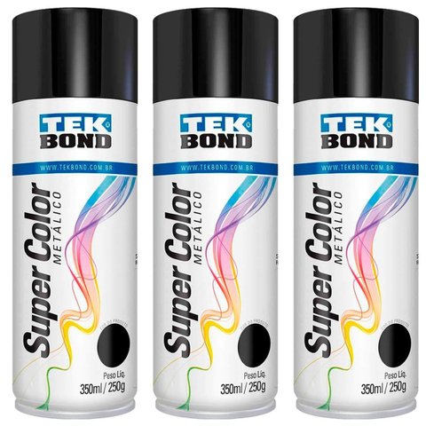 Kit 3 Tinta Spray Preto Metálico 350ml