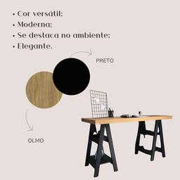 Escrivaninha Mesa Escritório Moderna com Pés Cavalete em Tamburato Art 135cm Olmo E Preto - 7 Escrivaninha Mesa Escritório Moderna com Pés Cavalete em Tamburato Art 135cm Olmo E Preto - 7