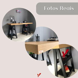 Escrivaninha Mesa Escritório Moderna com Pés Cavalete em Tamburato Art 135cm Olmo E Preto - 9 Escrivaninha Mesa Escritório Moderna com Pés Cavalete em Tamburato Art 135cm Olmo E Preto - 9