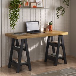 Escrivaninha Mesa Escritório Moderna com Pés Cavalete em Tamburato Art 135cm Olmo E Preto - 2 Escrivaninha Mesa Escritório Moderna com Pés Cavalete em Tamburato Art 135cm Olmo E Preto - 2