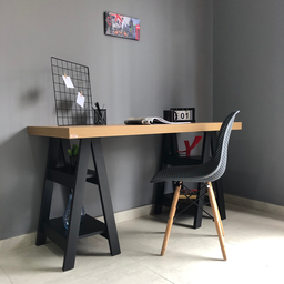 Escrivaninha Mesa Escritório Moderna com Pés Cavalete em Tamburato Art 135cm Olmo E Preto - 10 Escrivaninha Mesa Escritório Moderna com Pés Cavalete em Tamburato Art 135cm Olmo E Preto - 10