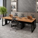 Ver imagem 1 de Mesa de Escritório Plataforma 6 Pessoas 2,70m Nog Pés Metal Cor:nogal com Preto