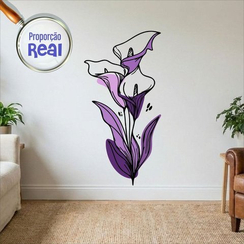 Adesivo Floral Boho Roxo Estilo Nórdico 60x120 Minimalista Mod.04