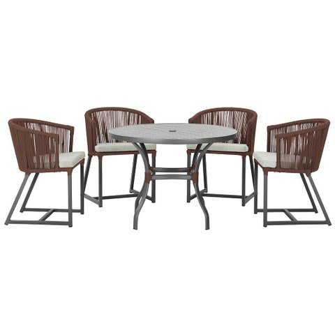 Mesa com 4 Cadeiras de Jantar Roma 100cm e Noronha em Aluminío Preto Corda Nautica Estofado 3 Trama