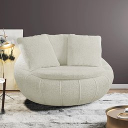 Poltrona Decorativa Redonda Giratória com Almofadas Saphire M22 Bouclê Cru - Mpozenato - 2