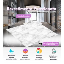 Painel Placa Para Parede E Piso Chão Autocolante Laminado Mármore Branco 25x25cm - 3