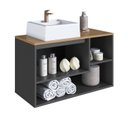 Ver imagem 7 de Balcão Gabinete de Banheiro Suspenso 80cm 1 Porta e Nichos com Cuba Barcelona Preto/Grafite