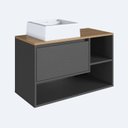 Ver imagem 3 de Balcão Gabinete de Banheiro Suspenso 80cm 1 Porta e Nichos com Cuba Barcelona Preto/Grafite