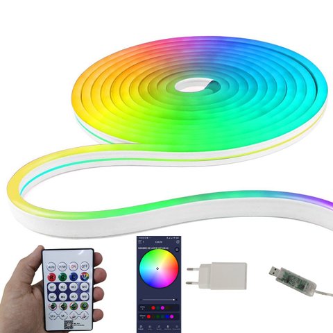 Fita Neon Led App Celular Rgb 5 Metros Ip68 Iluminaçao Casa Sanca Quarto Sala Gamer Loja Fachada Mes