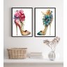 Kit 2 Quadros Sapatos de Salto com Flores 45x34cm - com Vidro:madeira Branca - 1