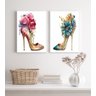 Kit 2 Quadros Sapatos de Salto com Flores 45x34cm - com Vidro:madeira Branca - 2