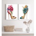 Ver imagem 2 de Kit 2 Quadros Sapatos de Salto com Flores 45x34cm - com Vidro:madeira Branca