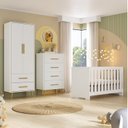 Ver imagem 1 de Quarto de Bebê Completo Guarda-Roupa 2 Portas 2 Gavetas com Cômoda e Berço Magia Espresso Móveis Branco