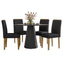 Ver imagem 1 de Mesa de Jantar Isis 120x120 Cm com Vidro Preto e 4 Cadeiras Ana Ype Veludo Preto – New Ceval