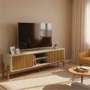 Ver imagem 1 de Rack Ripado para TV até 65 Polegadas MDF 180cm Pés em Madeira Maciça 2 Portas de Correr Sereno